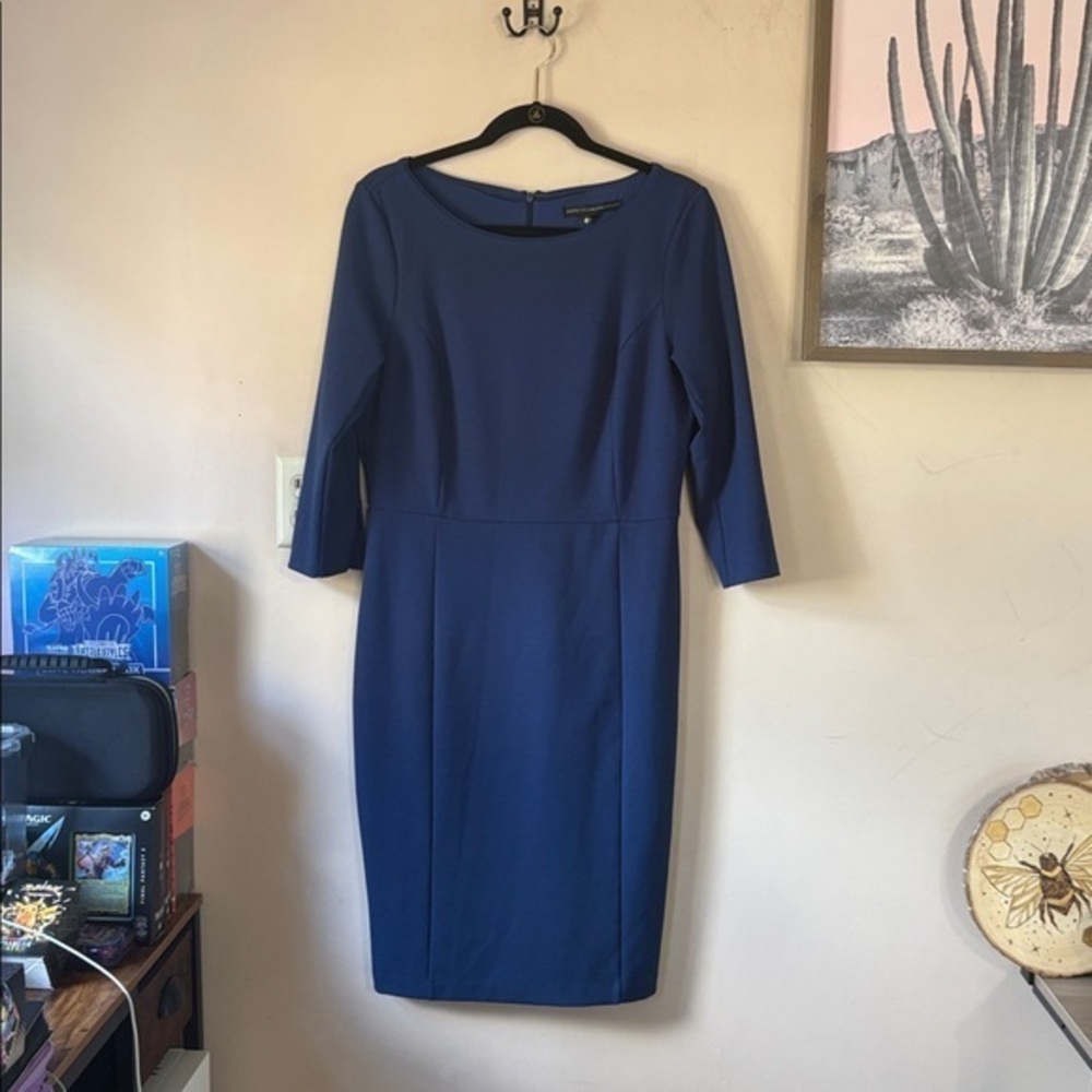 WHBM Navy Blue Stretch Sculpting 3/4 Sleeve Midi Dress Size 8